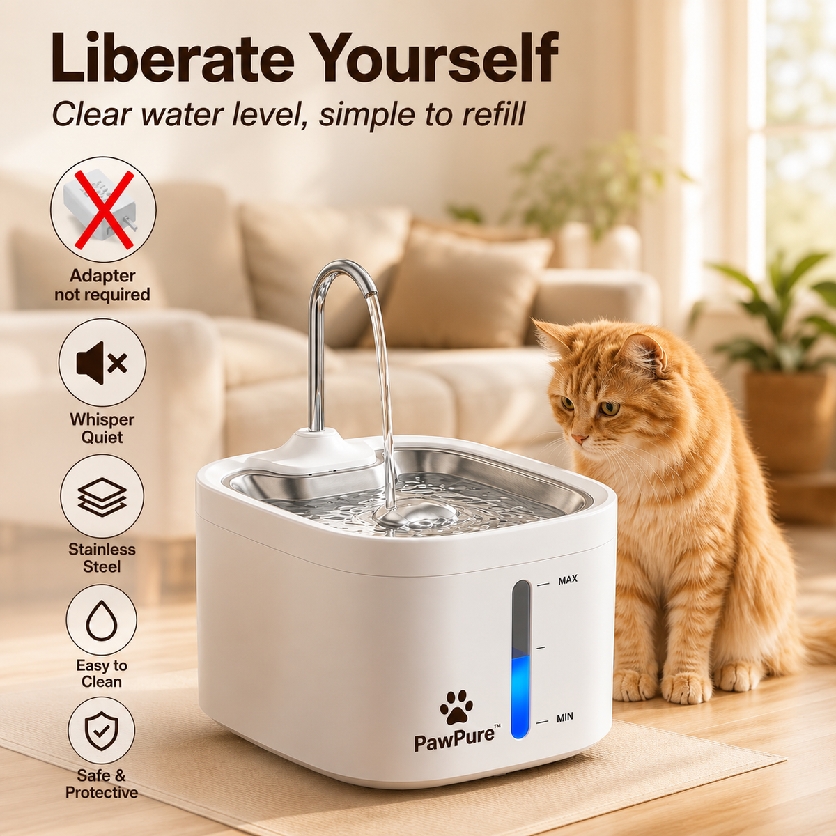 PawPure™ | Stainless Steel Pet Water Fountain