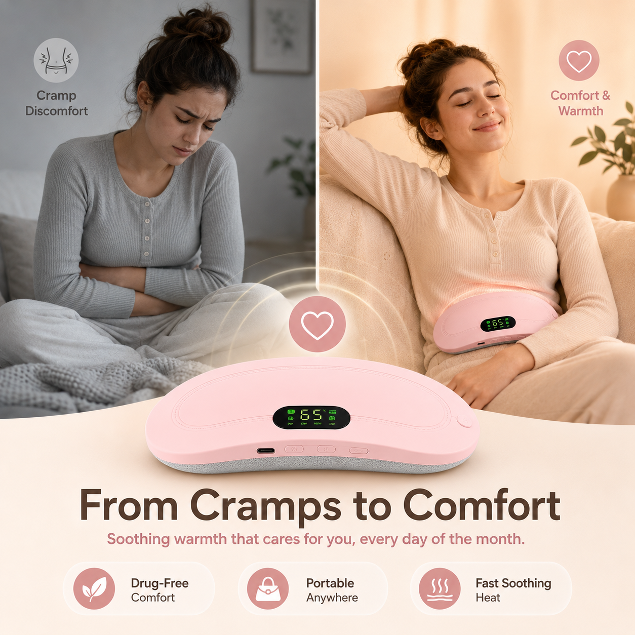 CrampEase Pro™ | Smart Heat & Massage Period Relief Belt