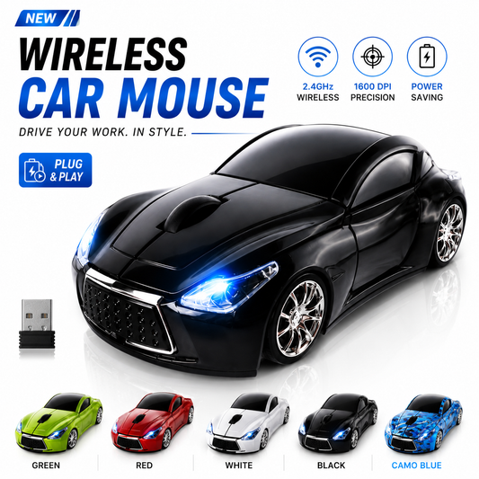 Premium Sports Car Wireless Mouse – Plug & Play USB Mouse for PC & Laptop