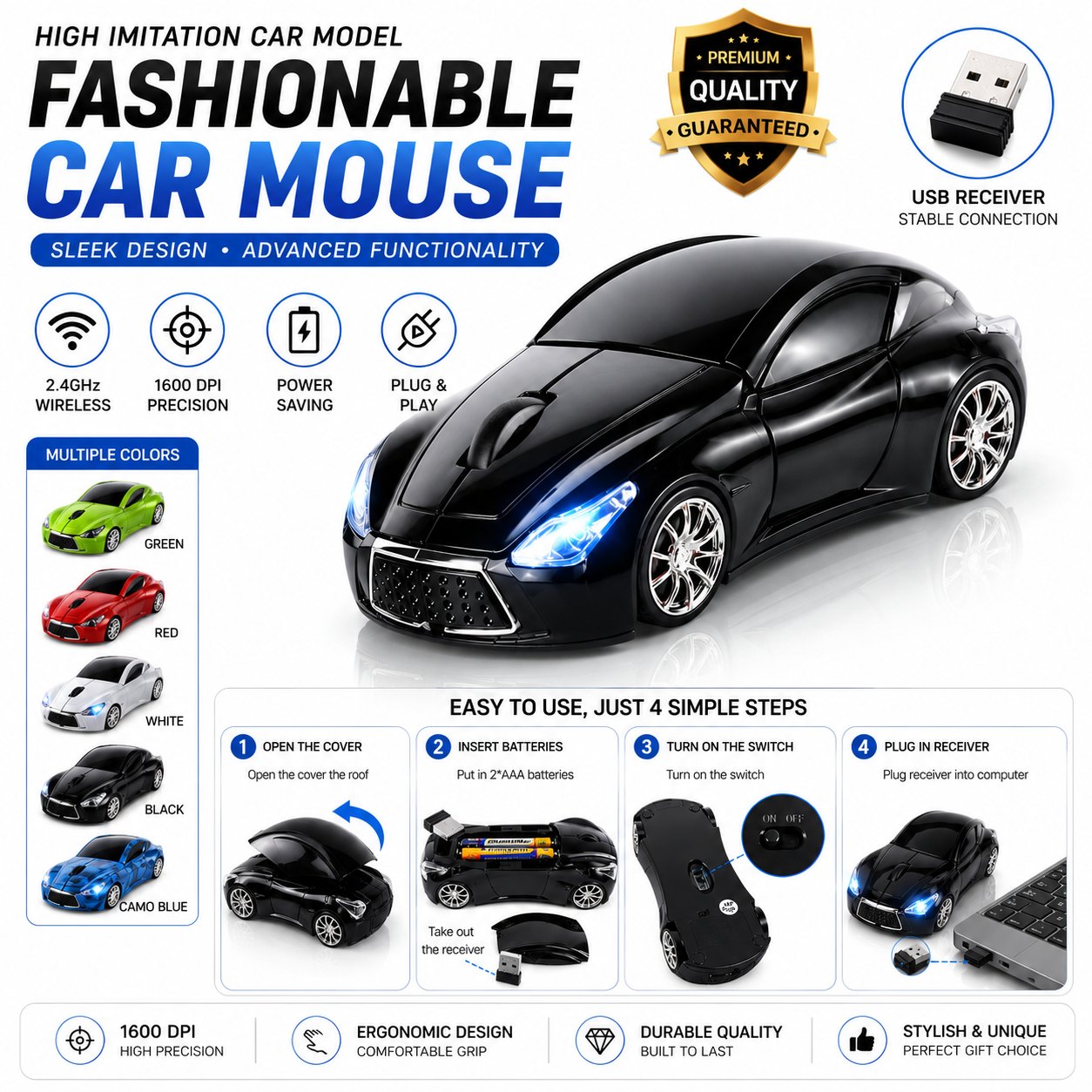 Premium Sports Car Wireless Mouse – Plug & Play USB Mouse for PC & Laptop