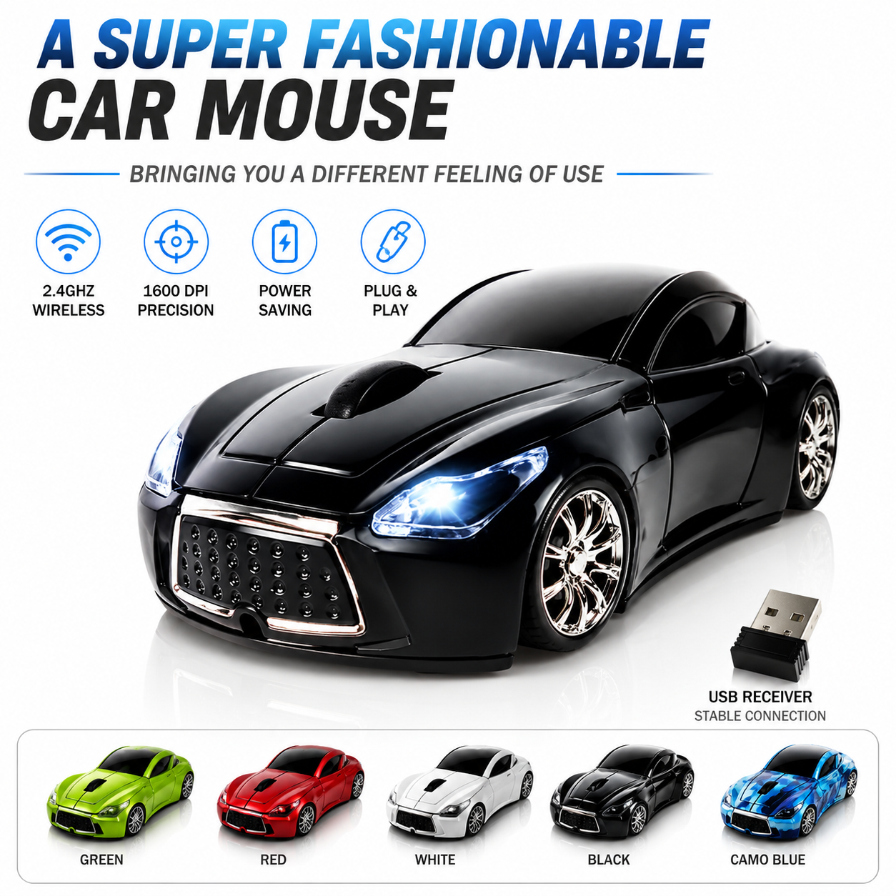 Premium Sports Car Wireless Mouse – Plug & Play USB Mouse for PC & Laptop