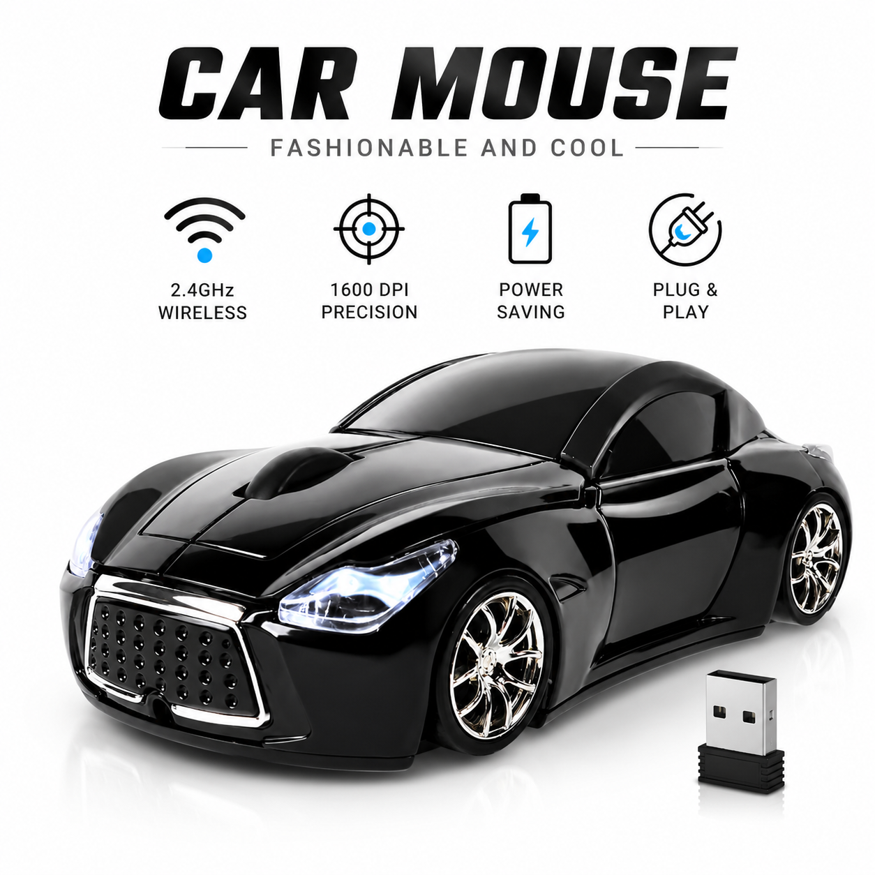 Premium Sports Car Wireless Mouse – Plug & Play USB Mouse for PC & Laptop