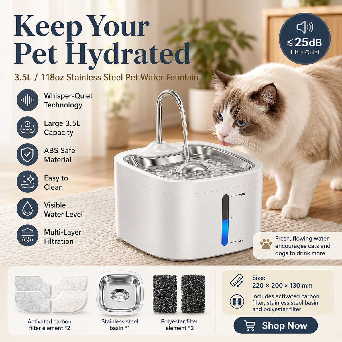 PawPure™ | Stainless Steel Pet Water Fountain