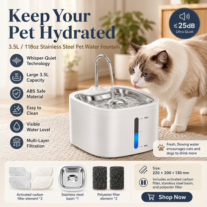 PawPure™ | Stainless Steel Pet Water Fountain