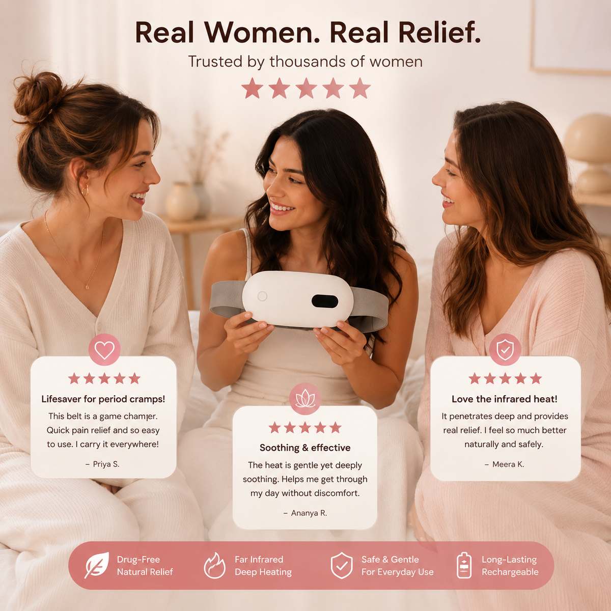 CrampEase Pro™ | Smart Heat & Massage Period Relief Belt