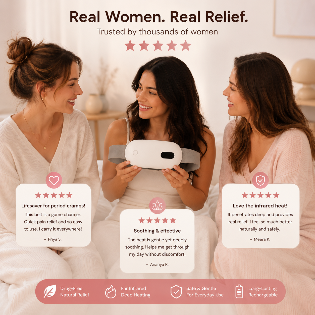 CrampEase Pro™ | Smart Heat & Massage Period Relief Belt
