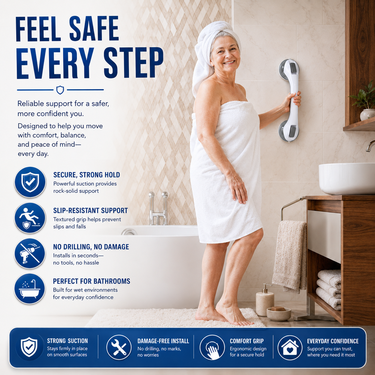 ComfortGrip™ | Bathroom Safety Support Bar
